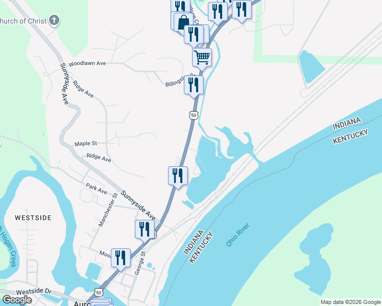 map of restaurants, bars, coffee shops, grocery stores, and more near 605 Green Boulevard in Aurora