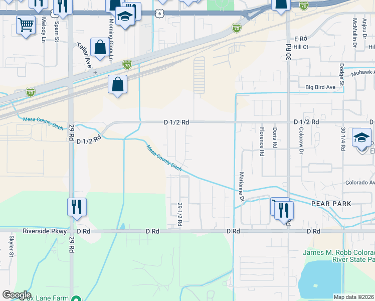 map of restaurants, bars, coffee shops, grocery stores, and more near 428 29 1/2 Road in Grand Junction