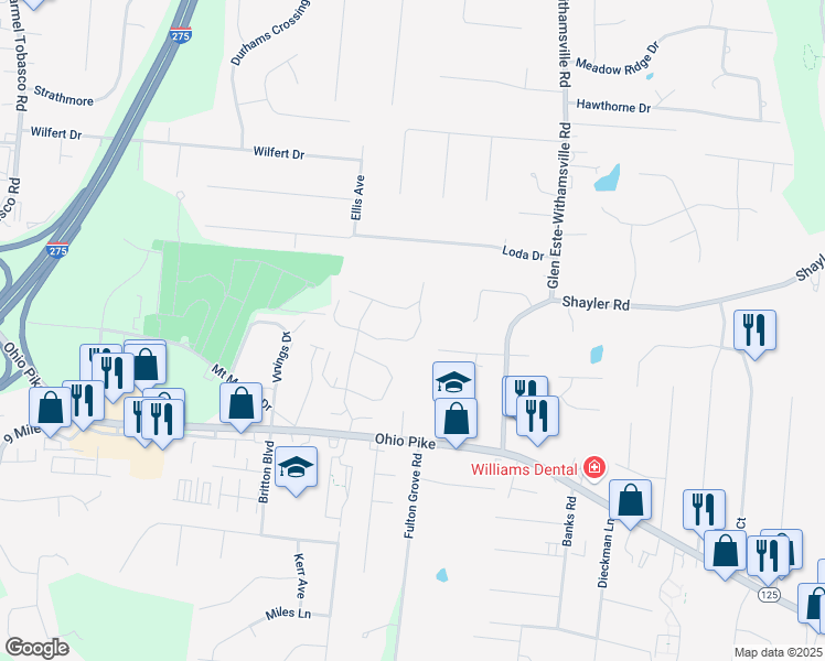 map of restaurants, bars, coffee shops, grocery stores, and more near 3969 Brandychase Way in Cincinnati