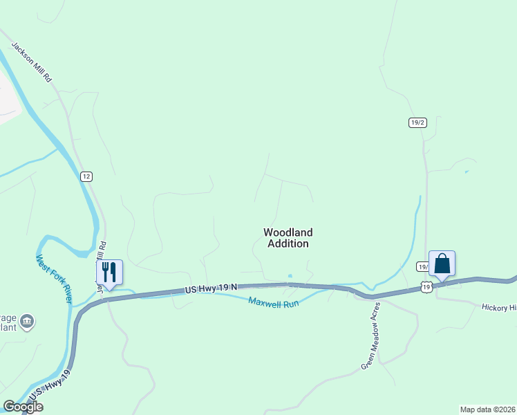 map of restaurants, bars, coffee shops, grocery stores, and more near 441 Gaston Manor Road in Jane Lew