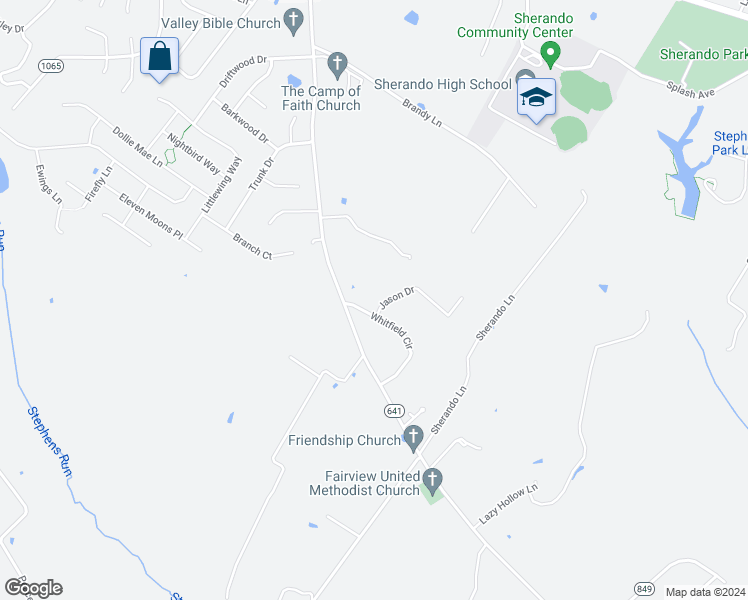map of restaurants, bars, coffee shops, grocery stores, and more near 122 Whitfield Circle in Stephens City