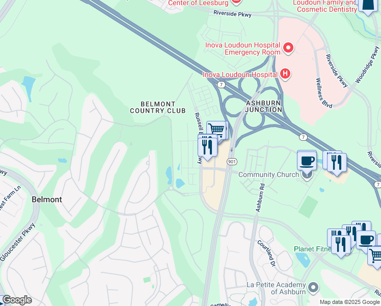 map of restaurants, bars, coffee shops, grocery stores, and more near 19816 Lavender Dust Square in Ashburn