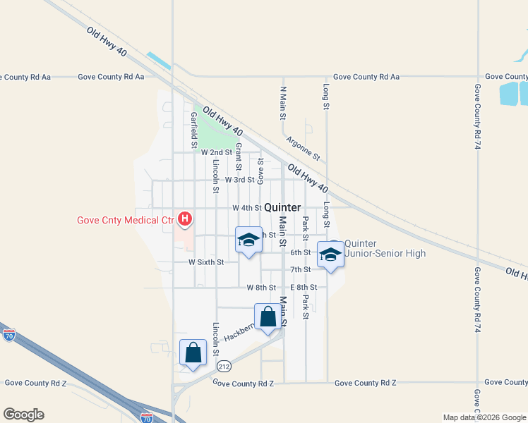 map of restaurants, bars, coffee shops, grocery stores, and more near 400 Gove Street in Quinter