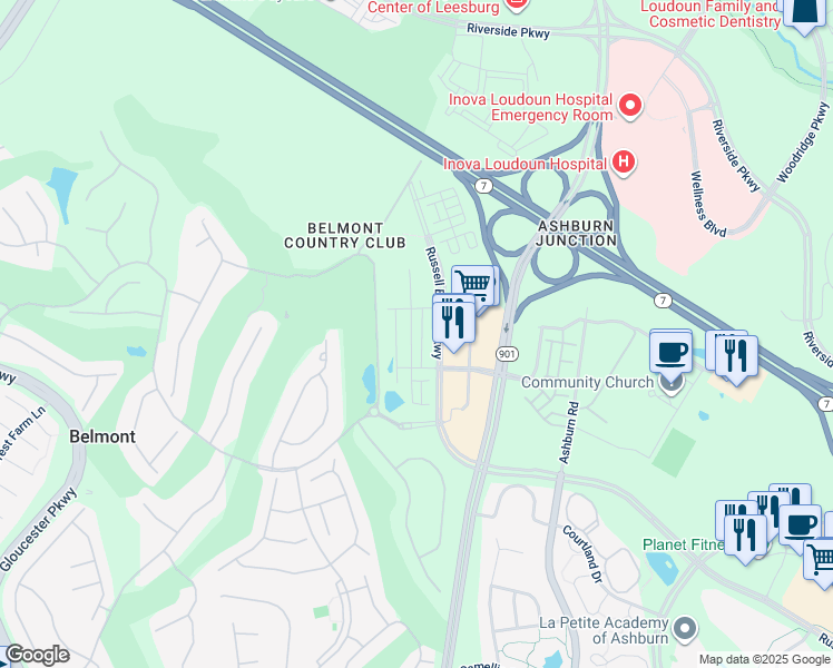 map of restaurants, bars, coffee shops, grocery stores, and more near 19814 Lavender Dust Square in Ashburn