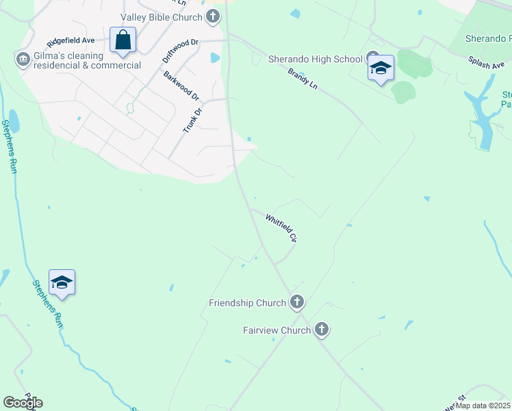 map of restaurants, bars, coffee shops, grocery stores, and more near 124 Whitfield Circle in Stephens City