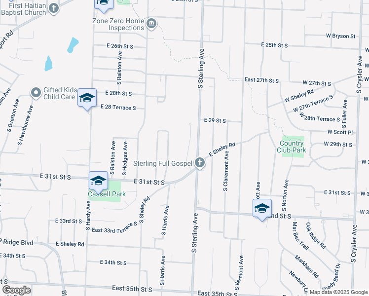 map of restaurants, bars, coffee shops, grocery stores, and more near 2912 South Harvard Avenue in Independence