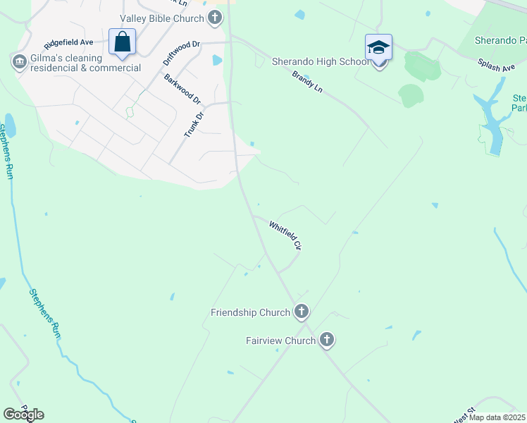 map of restaurants, bars, coffee shops, grocery stores, and more near 124 Whitfield Circle in Stephens City