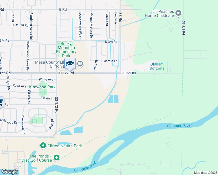 map of restaurants, bars, coffee shops, grocery stores, and more near 3289 1/2 D 1/2 Road in Clifton