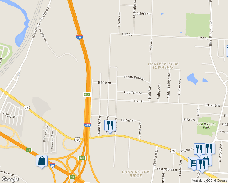 map of restaurants, bars, coffee shops, grocery stores, and more near 3005 Wallace Avenue in Kansas City