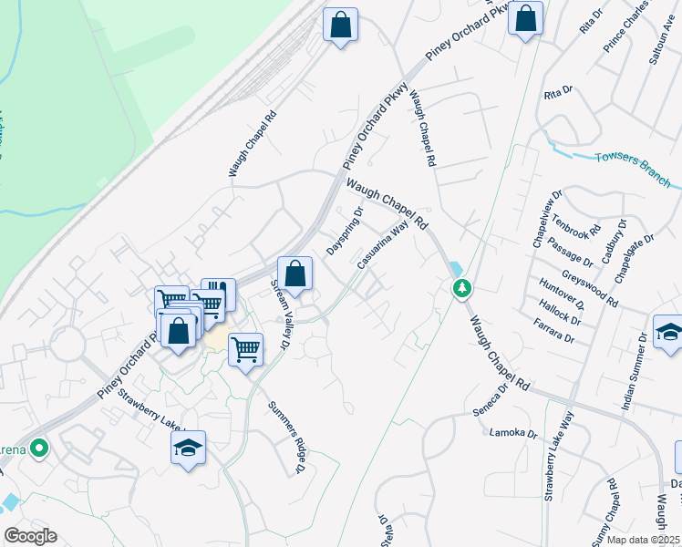 map of restaurants, bars, coffee shops, grocery stores, and more near 2442 Winding Ridge Road in Odenton