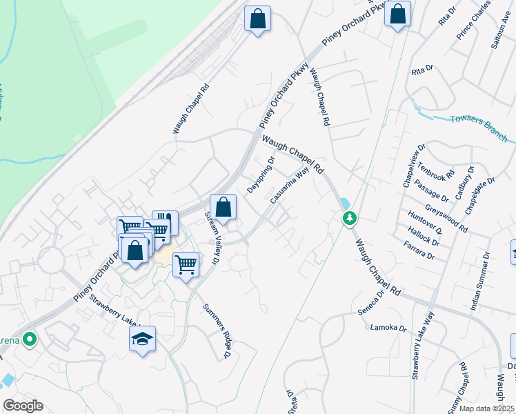 map of restaurants, bars, coffee shops, grocery stores, and more near 2442 Winding Ridge Road in Odenton