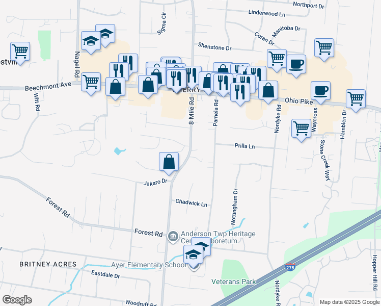 map of restaurants, bars, coffee shops, grocery stores, and more near in 
