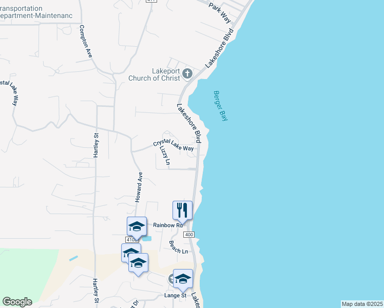 map of restaurants, bars, coffee shops, grocery stores, and more near 2791 Lakeshore Boulevard in Lakeport