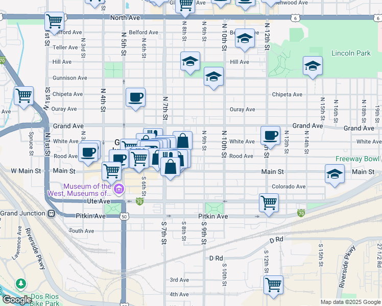 map of restaurants, bars, coffee shops, grocery stores, and more near in Grand Junction