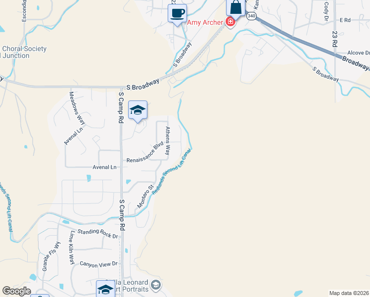 map of restaurants, bars, coffee shops, grocery stores, and more near 440 Athens Way in Grand Junction