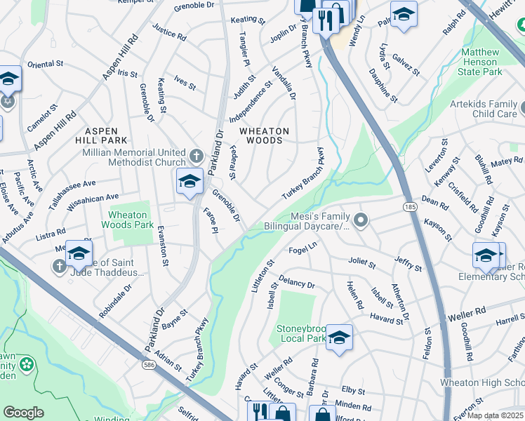 map of restaurants, bars, coffee shops, grocery stores, and more near 12908 Turkey Branch Parkway in Rockville