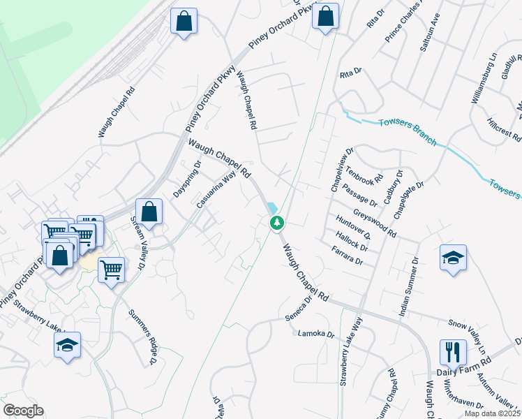 map of restaurants, bars, coffee shops, grocery stores, and more near 1206 Topaz Court in Odenton