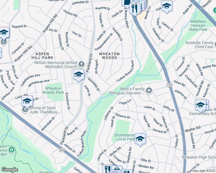 map of restaurants, bars, coffee shops, grocery stores, and more near 12908 Turkey Branch Parkway in Rockville