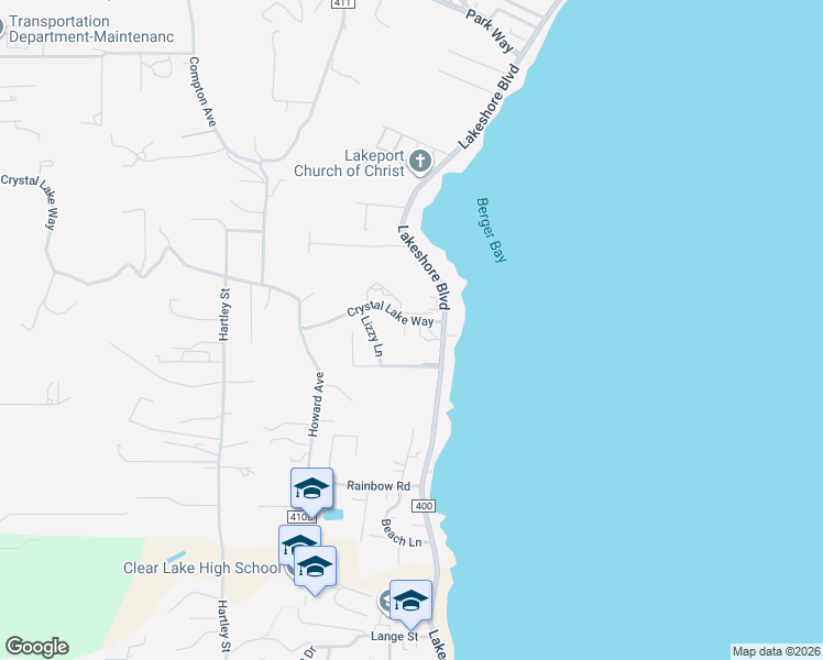 map of restaurants, bars, coffee shops, grocery stores, and more near 322 Crystal Lake Way in Lakeport
