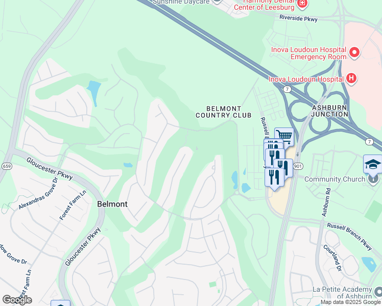 map of restaurants, bars, coffee shops, grocery stores, and more near 19800 Bethpage Court in Ashburn