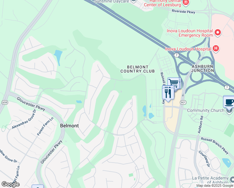 map of restaurants, bars, coffee shops, grocery stores, and more near 19800 Bethpage Court in Ashburn