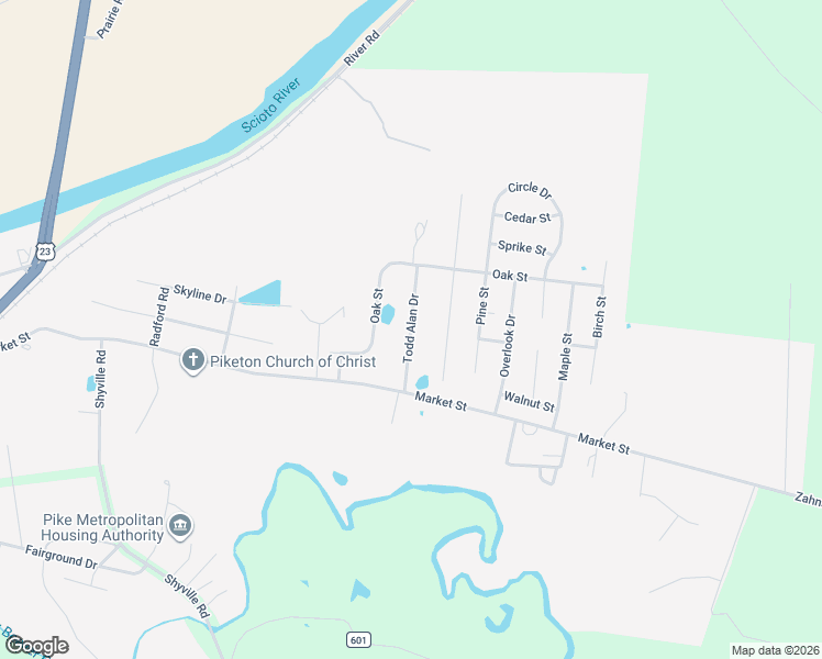 map of restaurants, bars, coffee shops, grocery stores, and more near 117 Randall Drive in Piketon