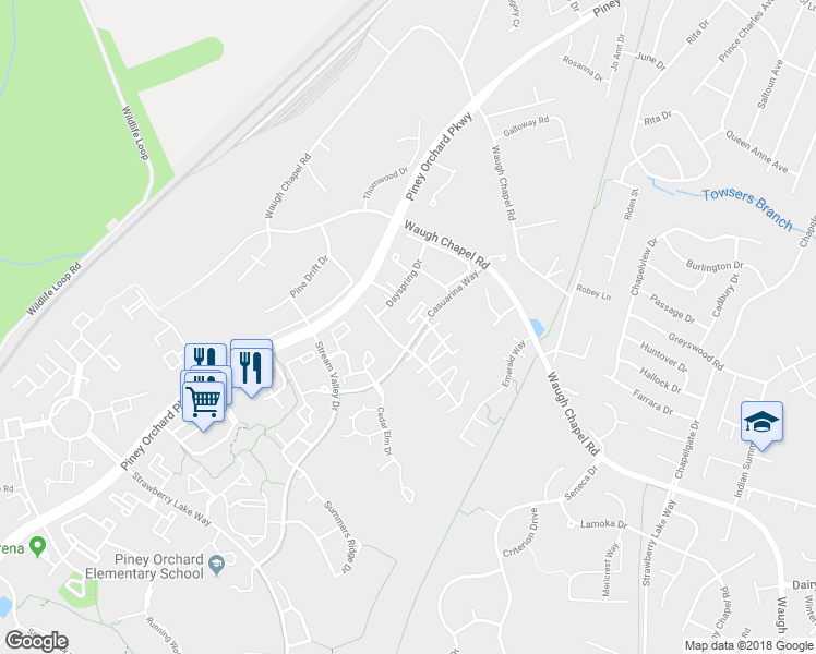 map of restaurants, bars, coffee shops, grocery stores, and more near 703 Quiet Pond Court in Odenton