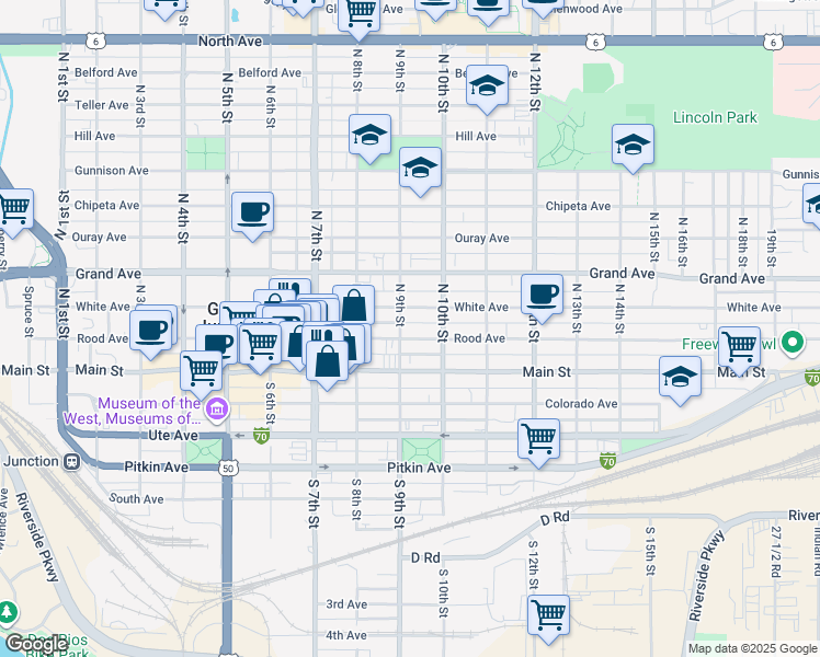 map of restaurants, bars, coffee shops, grocery stores, and more near in Grand Junction