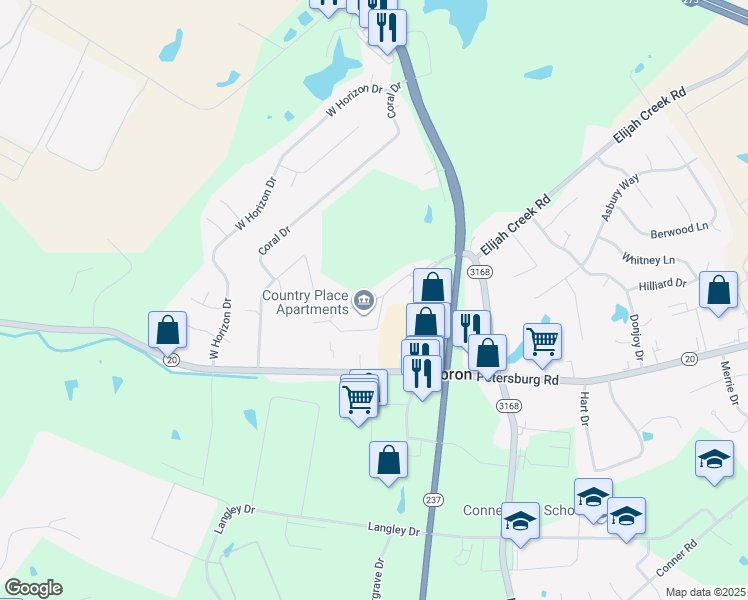 map of restaurants, bars, coffee shops, grocery stores, and more near 3023 Country Place Court in Hebron