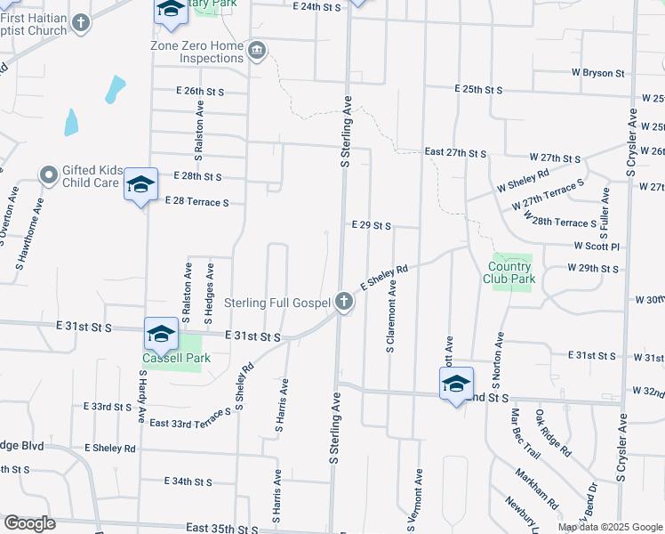map of restaurants, bars, coffee shops, grocery stores, and more near 2912 South Harvard Avenue in Independence