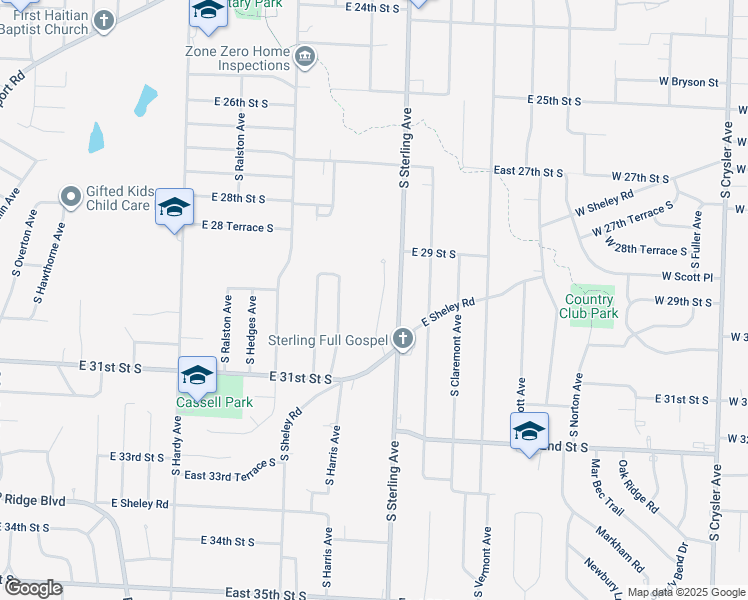 map of restaurants, bars, coffee shops, grocery stores, and more near 2912 South Harvard Avenue in Independence