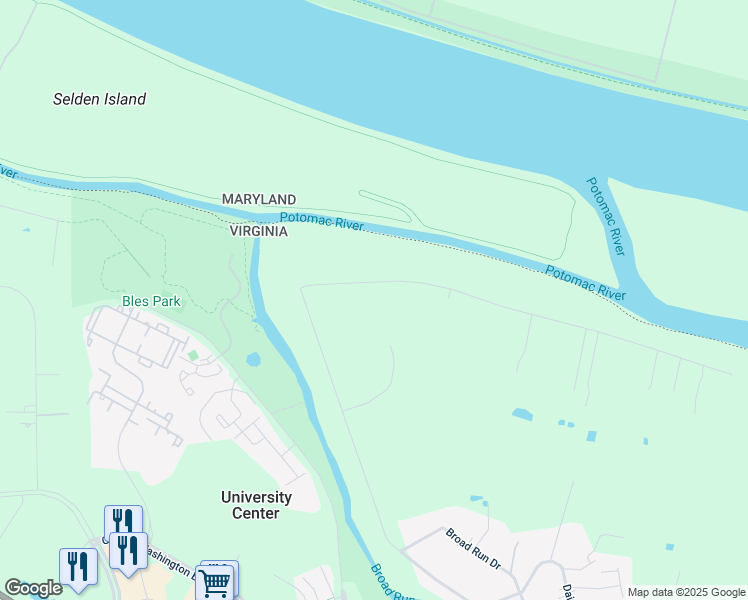 map of restaurants, bars, coffee shops, grocery stores, and more near 19598 Youngs Cliff Road in Sterling