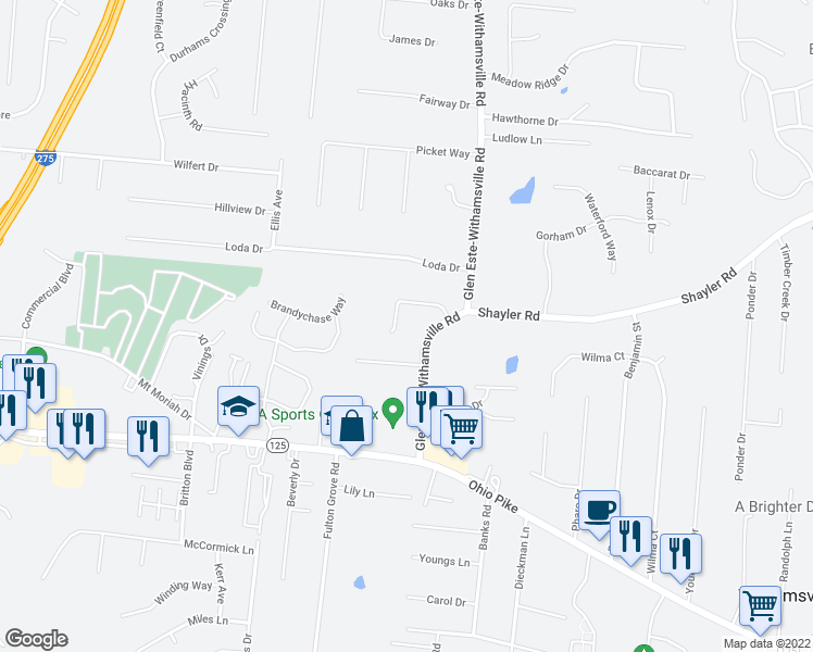 map of restaurants, bars, coffee shops, grocery stores, and more near 813 Timberwood Lane in Cincinnati