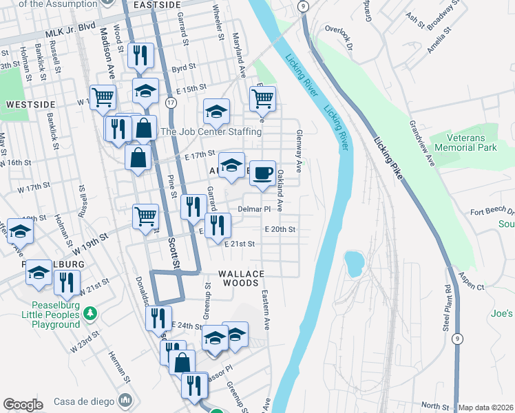 map of restaurants, bars, coffee shops, grocery stores, and more near 1902 Maryland Avenue in Covington
