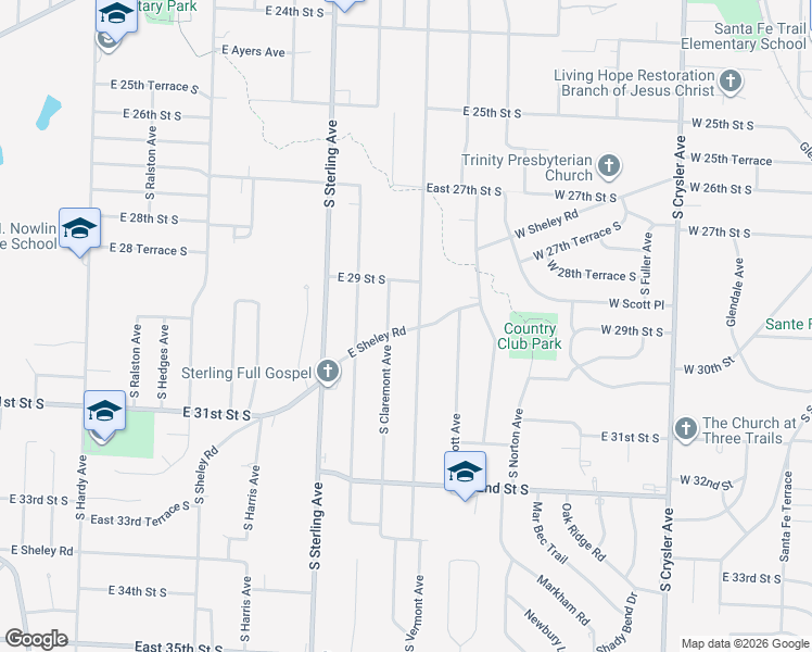 map of restaurants, bars, coffee shops, grocery stores, and more near 2920 South Vermont Avenue in Independence