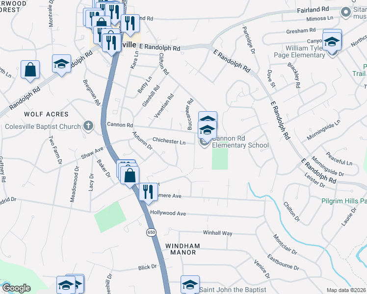 map of restaurants, bars, coffee shops, grocery stores, and more near 703 Chichester Ln in Silver Spring
