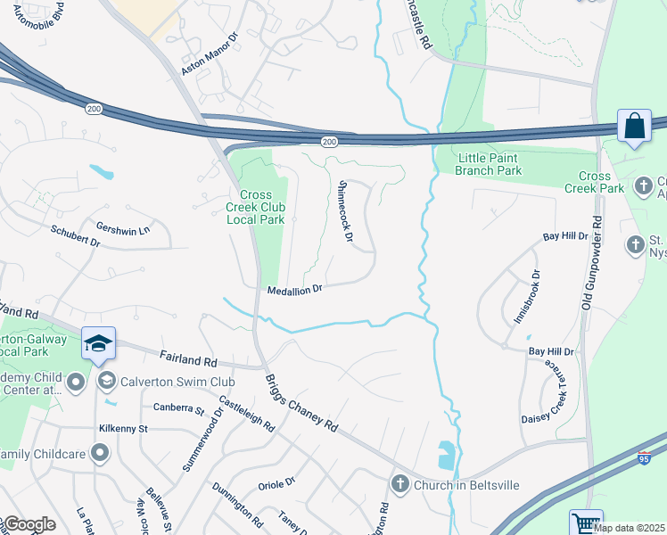 map of restaurants, bars, coffee shops, grocery stores, and more near 13005 Firestone Court in Silver Spring