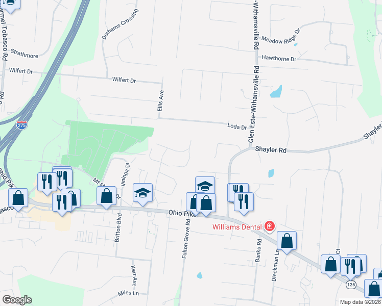 map of restaurants, bars, coffee shops, grocery stores, and more near 4027 Brandychase Way in Cincinnati