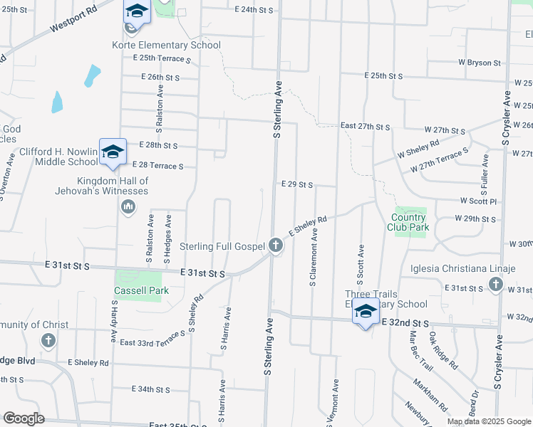 map of restaurants, bars, coffee shops, grocery stores, and more near 2912 South Harvard Avenue in Independence
