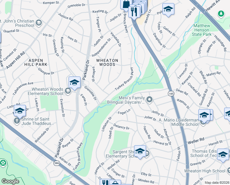 map of restaurants, bars, coffee shops, grocery stores, and more near 13007 Turkey Branch Parkway in Rockville
