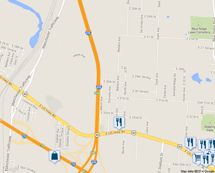 map of restaurants, bars, coffee shops, grocery stores, and more near 3020 Donnelly Ave in Kansas City