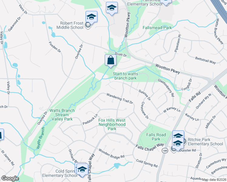 map of restaurants, bars, coffee shops, grocery stores, and more near 4 Sunrise Court in Rockville
