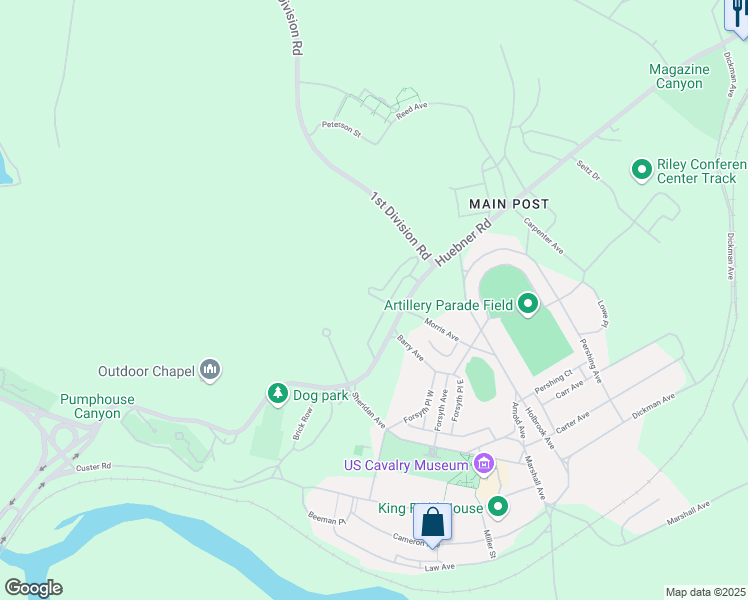 map of restaurants, bars, coffee shops, grocery stores, and more near 104 Morris Avenue in Fort Riley