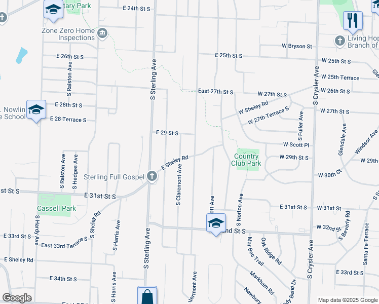 map of restaurants, bars, coffee shops, grocery stores, and more near 2920 South Vermont Avenue in Independence