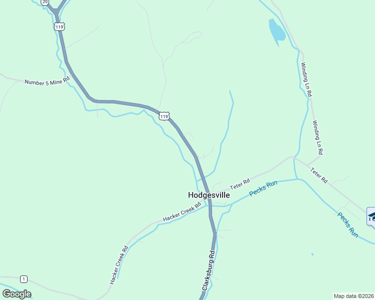 map of restaurants, bars, coffee shops, grocery stores, and more near U.S. 119 in Buckhannon