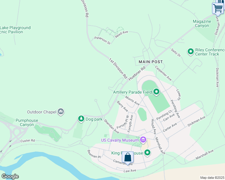 map of restaurants, bars, coffee shops, grocery stores, and more near 104 Morris Avenue in Fort Riley