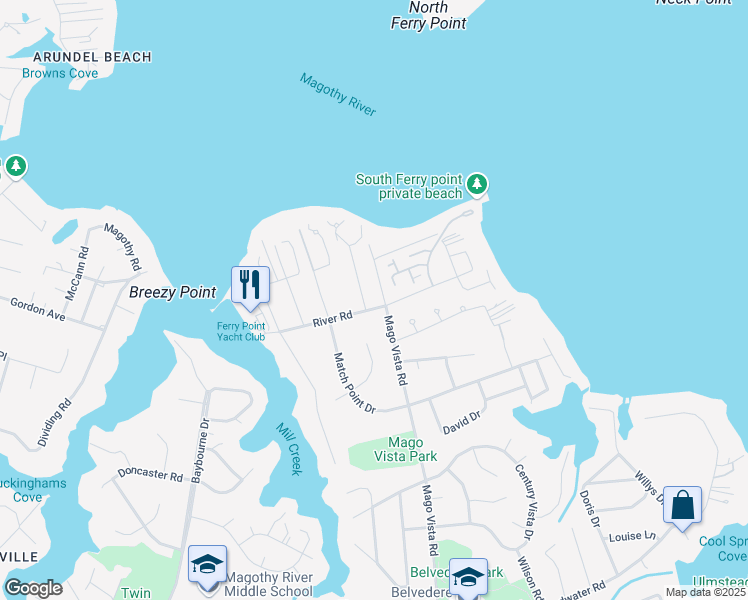 map of restaurants, bars, coffee shops, grocery stores, and more near 370 River Road in Arnold