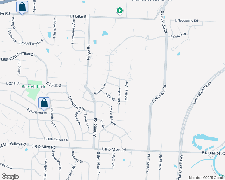 map of restaurants, bars, coffee shops, grocery stores, and more near 19208 East 28 Street South in Independence