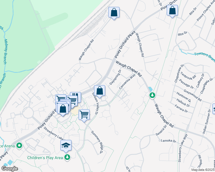 map of restaurants, bars, coffee shops, grocery stores, and more near 241 Winding Ridge Road in Odenton
