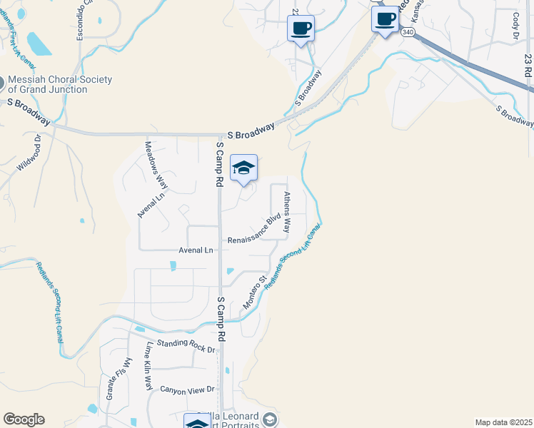 map of restaurants, bars, coffee shops, grocery stores, and more near 441 Mediterranean Way in Grand Junction